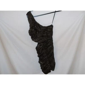 Quiz One Shoulder Black & Gold Metallic Ruched Party Cocktail Dress - Picture 1 of 4