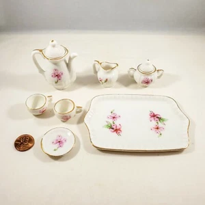 Vtg Lefton Miniature Doll House China Tea Set Pink Floral Porcelain Hand Painted - Picture 1 of 12