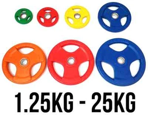 Placas de peso olímpicas FXR Sports Tri Grip recubiertas de goma de 2" gimnasio fitness - Imagen 1 de 8