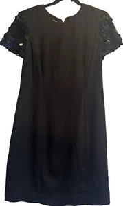 Danna Morgan Evening Dress Black Short Sleeve Sequin Trim Sheath Size 14 - Picture 1 of 6