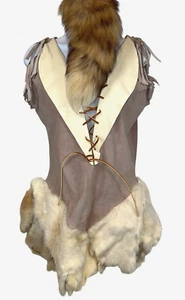 Handmade Native American Tan Leather Fur Fringe Dress W/ Hair Tail Small S? - Picture 1 of 18
