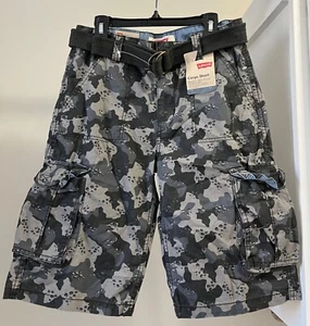 NWT Levi's Youth Gray Camo Cargo Shorts Relaxed Fit Size 16/28” Belt $42 - Picture 1 of 11