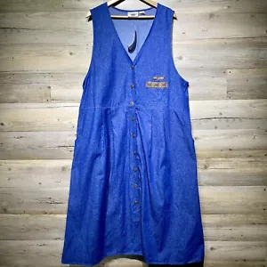 Vintage Denim Sleeveless Jumper Dress Size 1X Button Front Cottage Modest Pocket - Picture 1 of 9