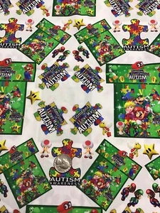 De-stash, Custom...Autism Mario Fabric, 18” X 36” New - Picture 1 of 1