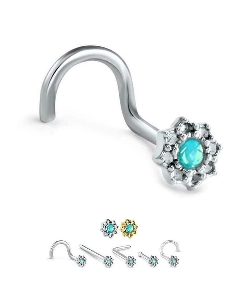 316L хирургическая сталь лотос филигранный бирюзовый опал CZ нос гвоздики выберите свой стиль 20G - Изображение 1 из 1