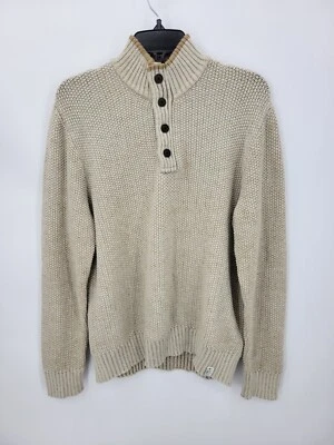 Lucky Brand Sweater Mens Large Tan Textured Knit Quarter Button Up Minimalist - Image 1 of 4