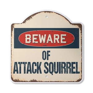 Beware Of Attack Squirrel  Plastic Sign Classic Rust Wall Plaque - Picture 1 of 6