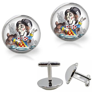 Alice im Wunderland Matte Hutmacher Herren Manschettenknöpfe Handarbeit Foto Schmuck Geschenke - Bild 1 von 1