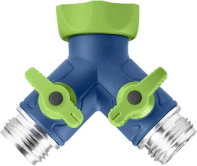 Комплект из 2 двусторонних соединителей садового шланга кран разветвитель Y шланг с запорными клапанами - Изображение 1 из 4