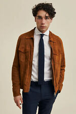 Classic Stylish Handcrafted Outerwear Premium Cognac Suede Leather Biker Jacket