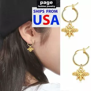 USA Seller- New Geometric Cute Gold Bee Dangle Hoop Ear Earrings Women Jewelry - Picture 1 of 6