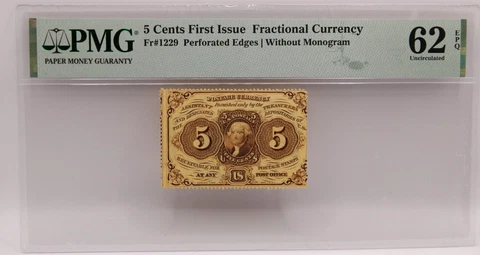 U.S. Fractional Currency 5 Cents Fr-1229, 1862 First Issue Cover