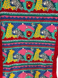 Handmade Child's Wild Zoo Animal Quilt Blanket Throw Wall Hanging Red 59” X 102” - Picture 1 of 8