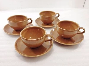 Russel Wright Iroquois Casual China Nutmeg Set of 4 Cup Saucer Sets Mid-Century - Picture 1 of 4