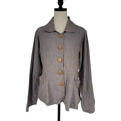 Chaqueta de lino gris para mujer FLAX by Jeanne Engelhart talla pequeña manga larga Foto 1 de 4