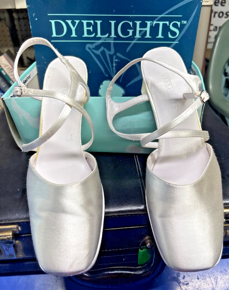 Женщин белый на танкетке крест ремень вересковый атласный Dyelights каблуки размер 10 - Изображение 1 из 4