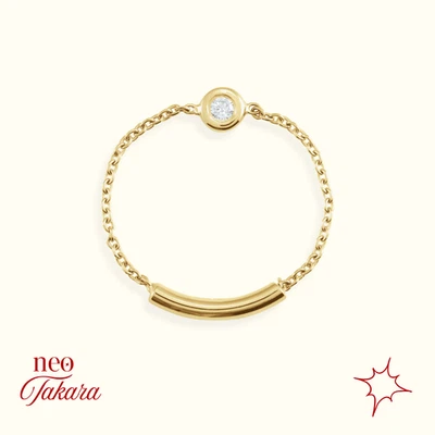 Anillo de cadena con bisel de diamantes naturales de 0,02 quilates de oro amarillo macizo de 14 quilates - regalo para ella Foto 1 de 3