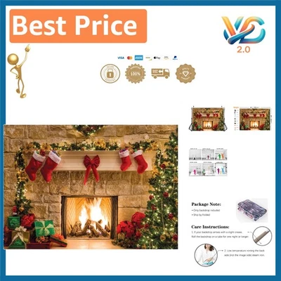 Christmas Fireplace Backdrop 8x6FT Vinyl Holiday Photography Background - Image 1 of 4