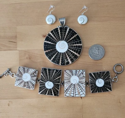 925 SS Sajen Shiva Ojo y Rayas Shell Conjunto de Joyería Foto 1 de 4