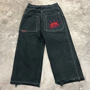 Jeans JNCO Negros 32x30 Sueltos Vintage Patinador Años 90 Tribales Corona Roja Desteñida - Imagen 1 de 12