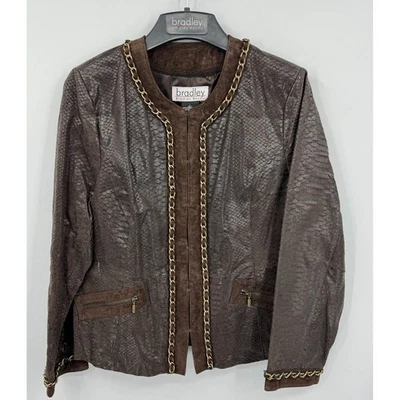 Chaqueta Bradley Bayou Mujer Grande Cuero Genuino Estampado Animal Cadena Mobwife Nueva Foto 1 de 4