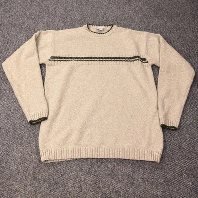 Suéter Columbia Para Hombres Medio Beige Cuello Redondo Tejido Pullover Borde Verde Mezcla de Lana Foto 1 de 4