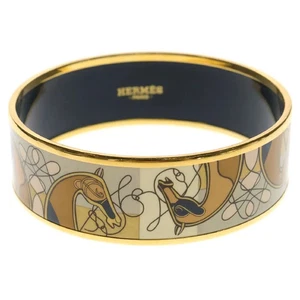 HERMES Emaille GM Pferdemotiv beige x gold Armreif Accessoire rund Frankreich gebraucht - Bild 1 von 12