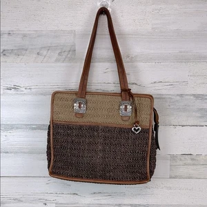 Bolso de Hombro Bolso Cartera Brighton De Colección Y2K Años 90 Tejido Cuero Paja Doble Asa - Imagen 1 de 10