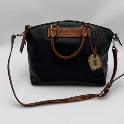 Dooney & Bourke Black Pebbled Leather Double Handles Zipper Satchel Shoulder Bag - Image 1 of 4