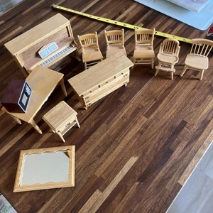 Vtg  1/12 Scale Dollhouse Miniature Dining Room Furniture Set Wooden Blonde Lot - Picture 1 of 14