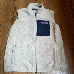 Vineyard Vines cream fleece zip up vest SIZE M (12-14) - Picture 1 of 5