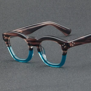 Retro Acetate Square Eyeglass Frames Fashion Full Rim Acetate Rx able Eyeglasses - Picture 1 of 18