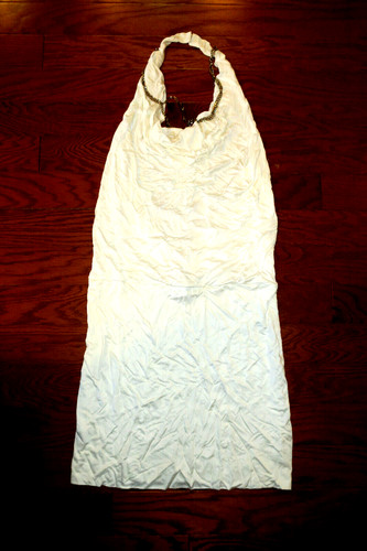 UNDERCOVER M ❤️ ABITO ESTIVO IN RASO MODA VICTORIA'S SECRET 37" PICCOLO BIANCO APERTO DIETRO FERRETTO