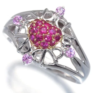 Auth KASAHARA MASUMI Ring Ruby Pink Sapphire Heart US6.5-6.75 18K WG/YG - Picture 1 of 6