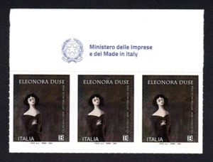 Italia 2024 : Eleonora Duse - striscia di 3 con logo Ministero Made in Italy - Picture 1 of 1