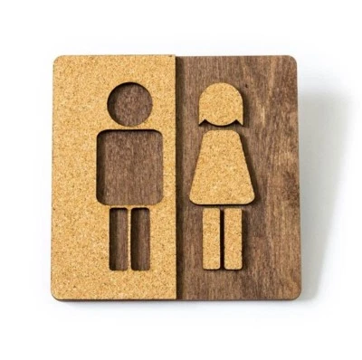 Square Wood & Cork Toilet Door Sign, WC, Restroom Door, Round Toilet Door, WC - Изображение 1 из 4