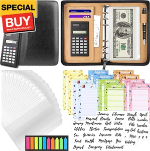 Budget Binder with Zipper Envelopes, Cash Envelopes for Budgeting, A6 PU Leather - Picture 1 of 7