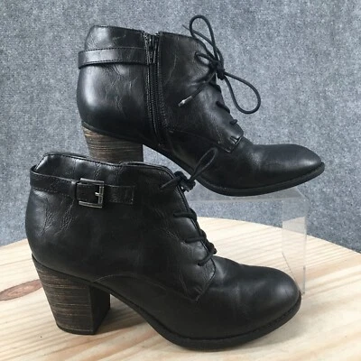 Diba Boots Womens 9.5 M Heels Ankle Booties Black Faux Leather Lace Up Buckle - Image 1 of 4