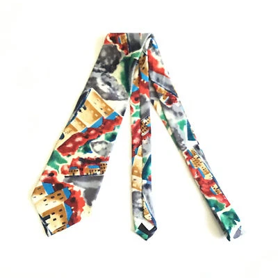 CORBATA CORBATA VINTAGE PARA HOMBRE JE SUIS HECHA EN EE. UU. SEDA 57 PULGADAS 57" CASAS ARCO IRIS Foto 1 de 4