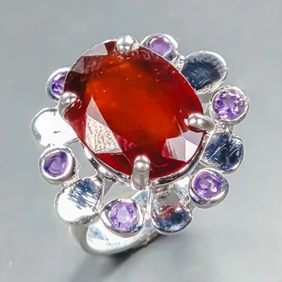 Anel de hessonita natural feito à mão 6 quilates+ prata esterlina 925 tamanho 7 /R439926 - Imagem 1 de 4