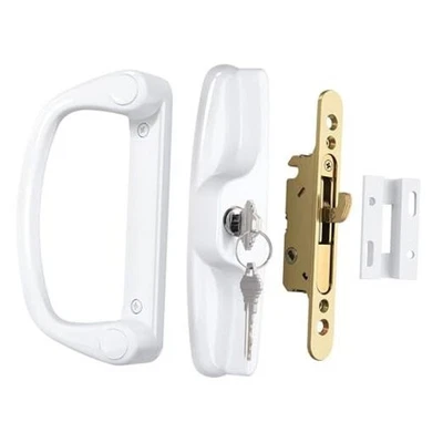  Juego de manijas de puerta corredera de patio con llave, con cerradura de mortaja + guardián blanco Foto 1 de 4