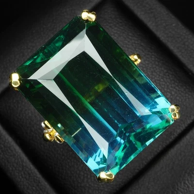 Eleganti anelli in argento sterling 925 con baguette in tormalina bicolore... - Immagine 1 di 4