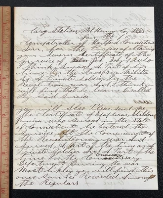 Carta de registros de documentos de guerra revolucionaria de la década de 1860, coronel Sheldon & Son CT Foto 1 de 3