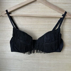 Vintage Fredericks Of Hollywood Black Fringe Bra Size 34 Lingerie Padded - Picture 1 of 10