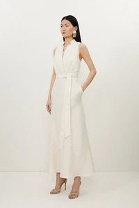 BNWT Karen Millen Tall Tailored Linen Metallic Notch Neck Maxi Dress 10 RRP:£189 - Picture 1 of 6