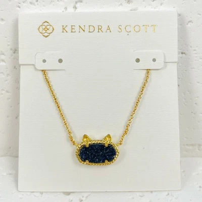 Lindo! Collar Colgante Kendra Scott Oro Drusy Espalda Gato Negro Foto 1 de 4
