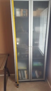Ikea Billy 6-Shelf Espresso Bookcase with Frosted Doors - Picture 1 of 7