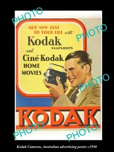 OLD LARGE HISTORIC PHOTO OF KODAK FILM & CAMERA ADVERTISING POSTER c1950 1