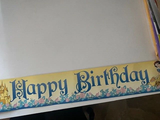 Banner de cumpleaños vintage de Blancanieves estático adhesivo/palo Disney. Nunca usado. Foto 1 de 4