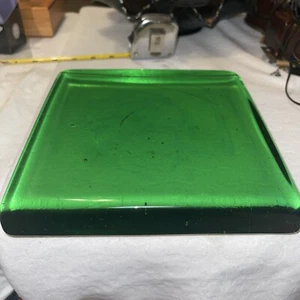 Solid Thick Heavy Piece Of Emerald Green Bubble Glass Piece 8X8X1.25” 6.8 Pounds - Picture 1 of 11